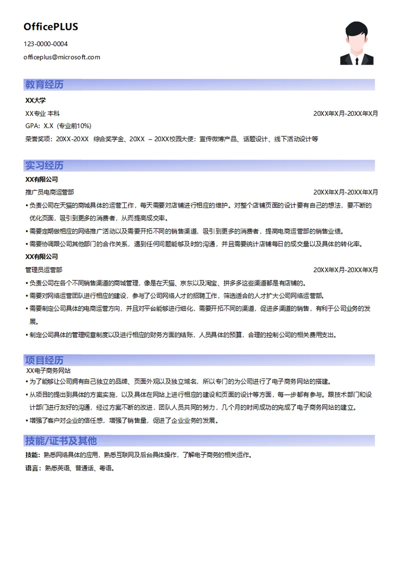 电商网站推广求职简历