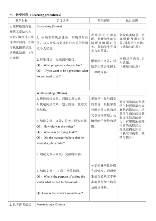 外研八下Module 10 On the radio Unit 2模块整体教学设计