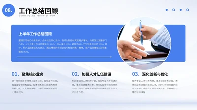蓝色商务风4项工作总结PPT单页