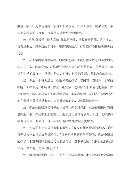 简洁的班主任评语摘录