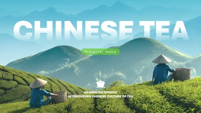 蓝绿色简约风中国茶文化英语演讲