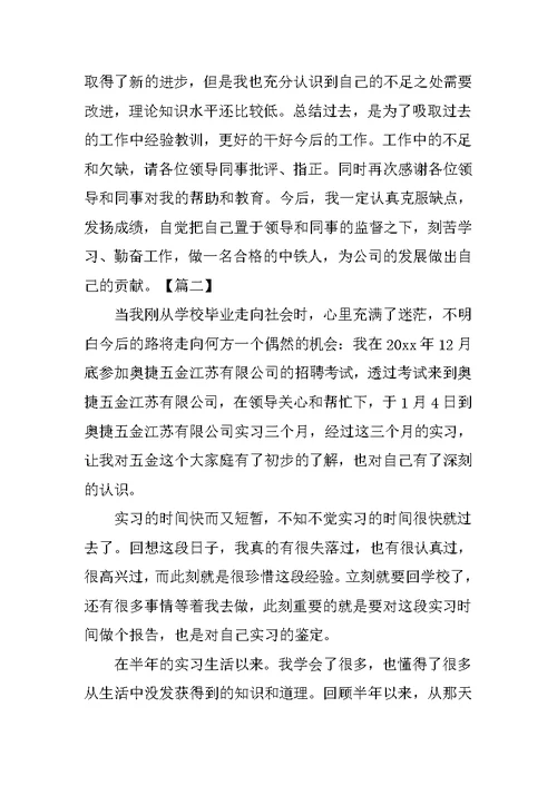 实习期个人工作总结范本