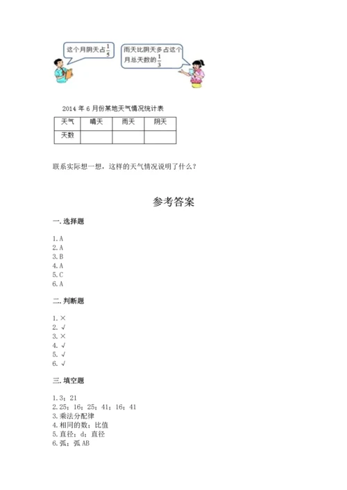 小学六年级上册数学期末测试卷含答案（精练）.docx