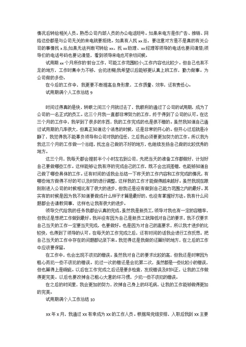 试用期满个人工作总结