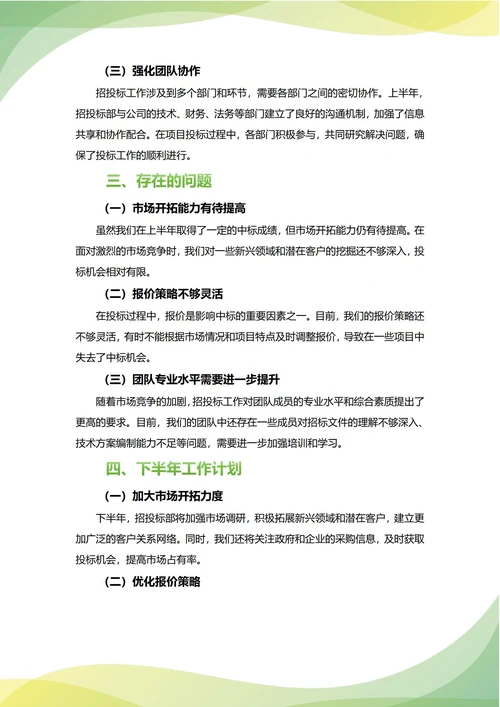 招投标部年中工作总结(年度年终通用)