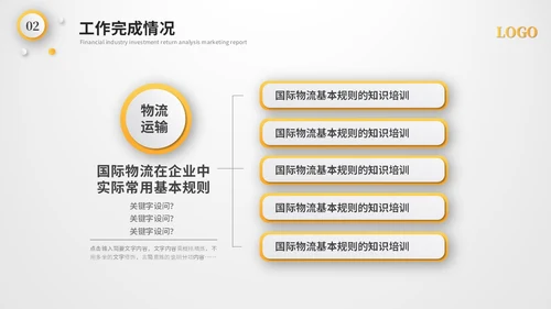 黄色微粒体国际物流工作总结工作汇报述职报告ppt模板