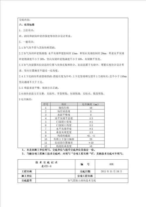 加气混凝土砌块填充墙技术交底