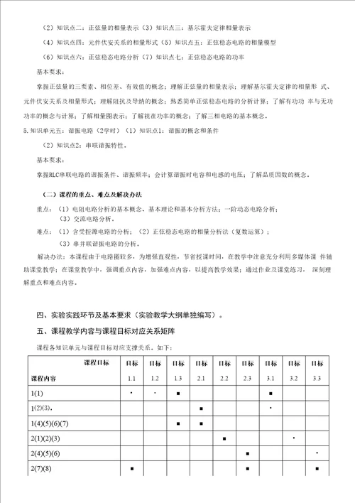 电路分析基础C32学时课程教学大纲