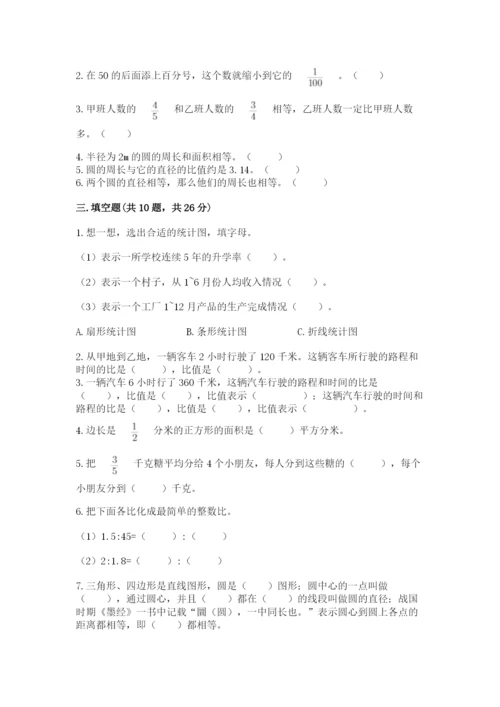 2022人教版六年级上册数学期末测试卷有完整答案.docx