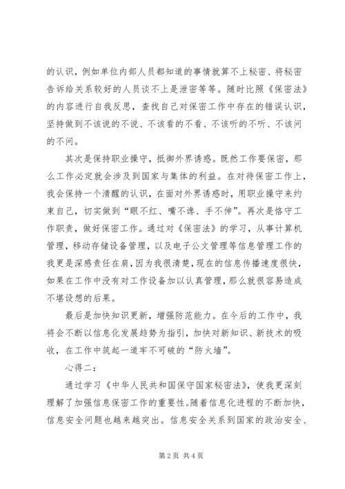 学习保密法心得体会20XX年.docx