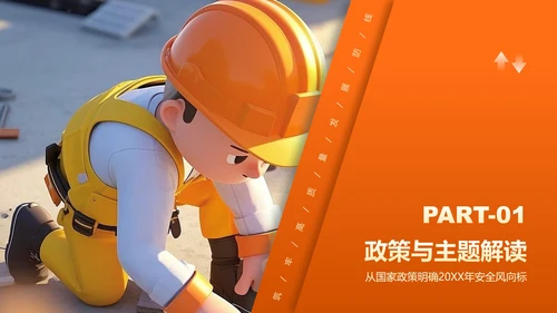 橙黄色3D插画风安全生产月工作汇报PPT模板