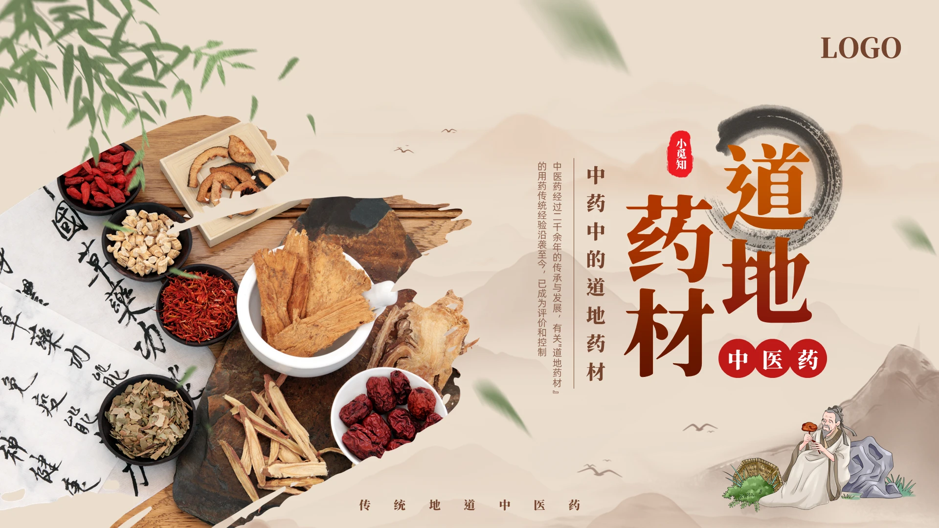 棕色古风道地药材PPT模板宣传PPT动态PPT中医