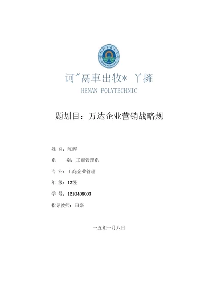 万达企业营销战略规划.介绍