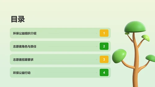 绿色3D风志愿者招募公益宣传PPT模板
