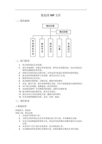 策划部组织架构岗位说明