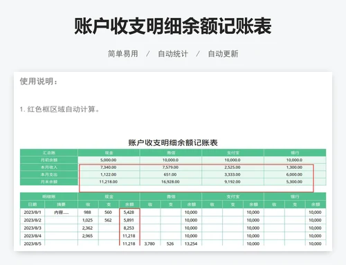 账户收支明细余额记账表
