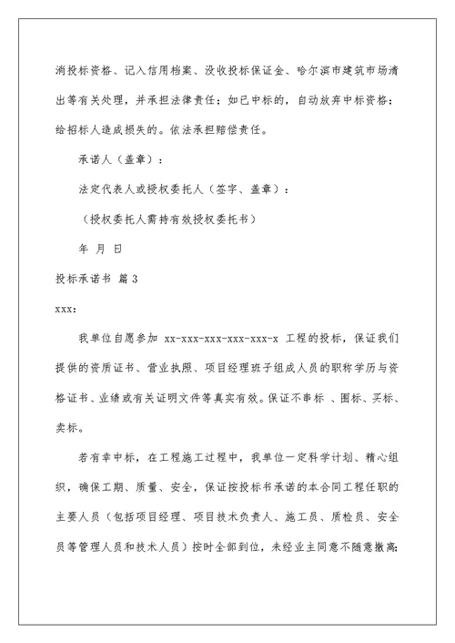 2022投标承诺书范文集合5篇