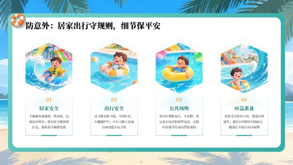 绿色插画风暑期安全教育课件