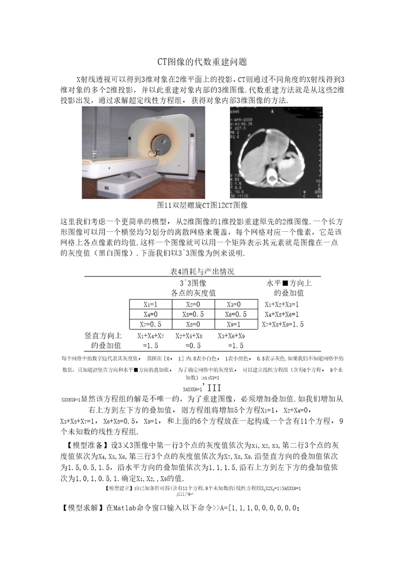 CT图像的代数重建问题