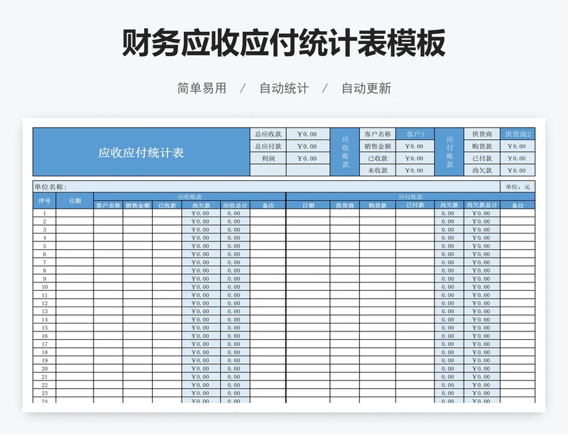 财务应收应付统计表模板