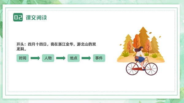 蓝绿色卡通小清新边框四年级语文下册记金华的双龙洞PPT小学语文四年级下册课件