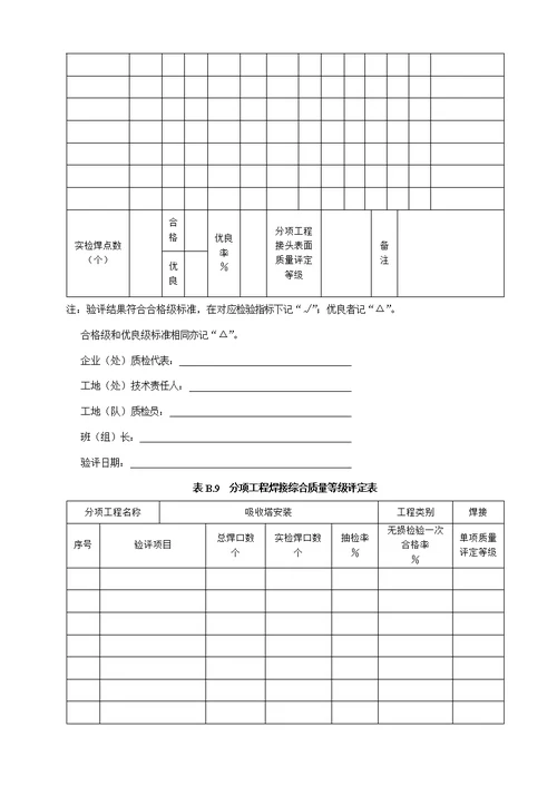 焊接质量检查验收表范本样稿