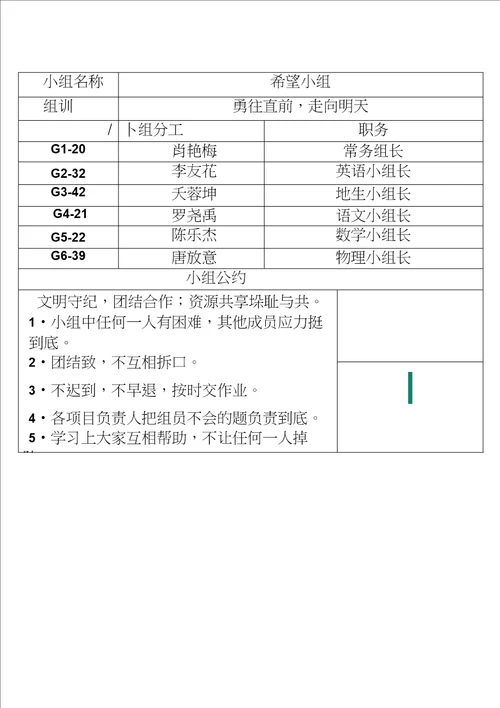 高效课堂分组教学组名组规组训