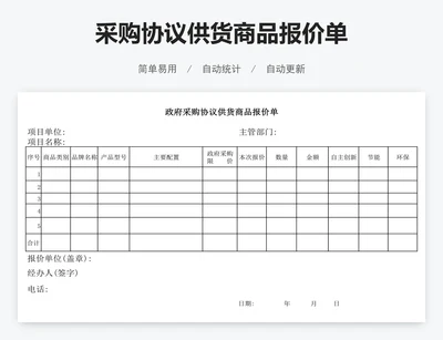 采购协议供货商品报价单