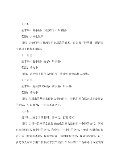 武术教学计划