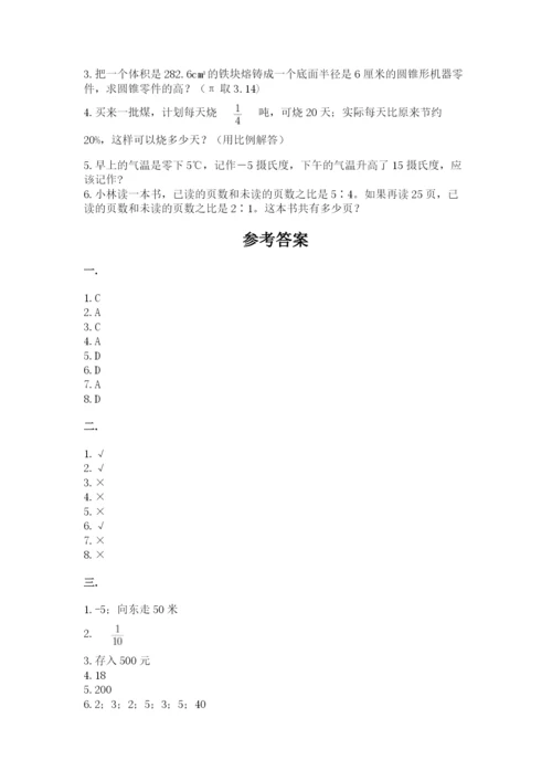 河南省平顶山市六年级下册数学期末考试试卷附参考答案（综合题）.docx