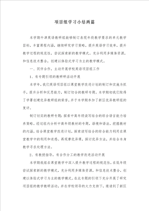 2021年项目组学习小结两篇