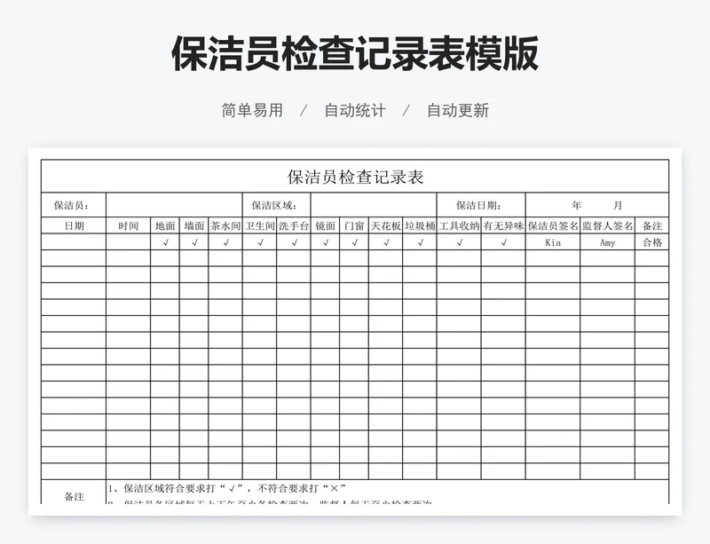 保洁员检查记录表模版