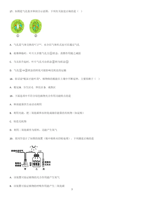 通用版初中生物七年级上册第三单元生物圈中的绿色植物考点突破.docx