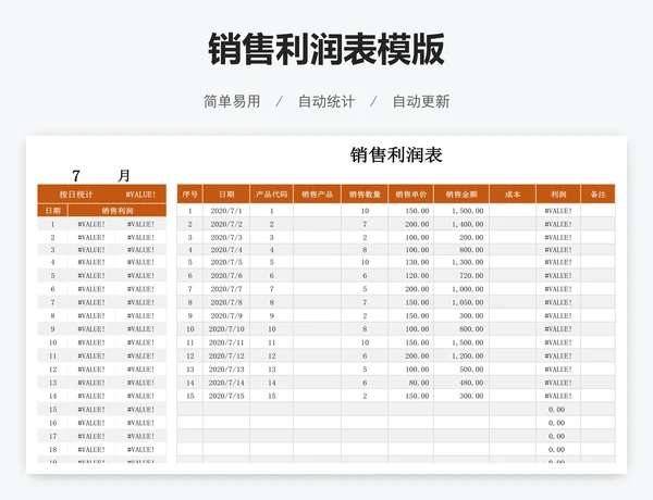 销售利润表模版