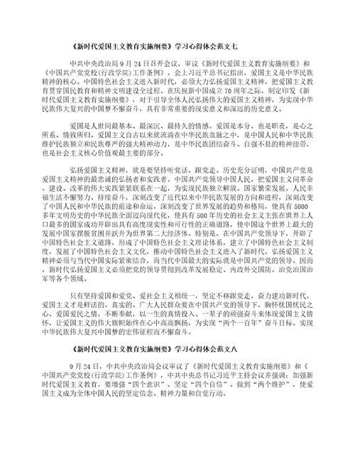 新时代爱国主义教育实施纲要学习心得体会范文10篇