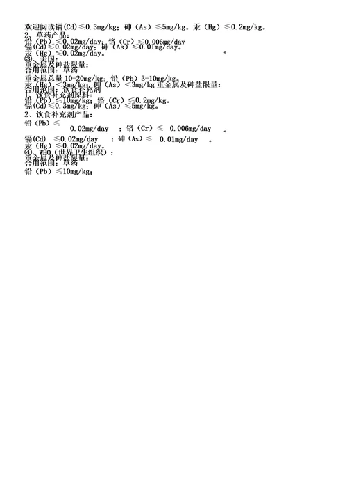 中药及其产品重金属农药残留国内外标准
