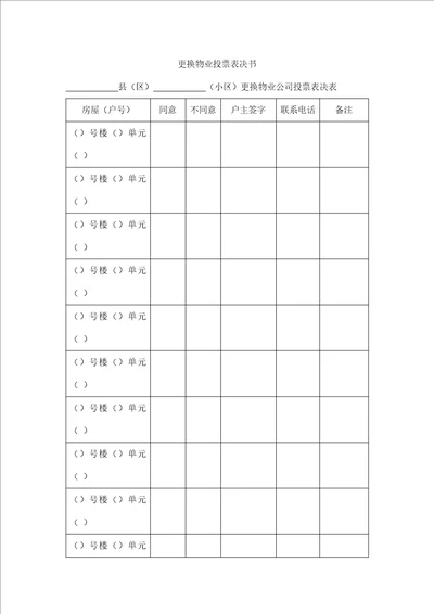 更换物业投票表决书