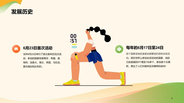 黄绿色插画卡通国际奥林匹克日PPT模板