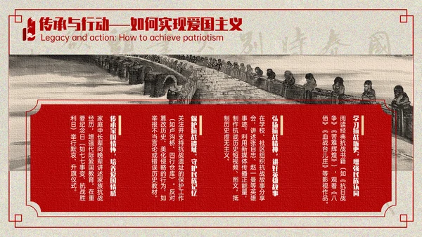 红色复古风+七七事变爱国主义教育讲座PPT模板