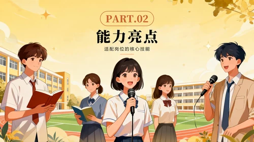 黄色手绘插画风校园学生会面试自我介绍PPT模板