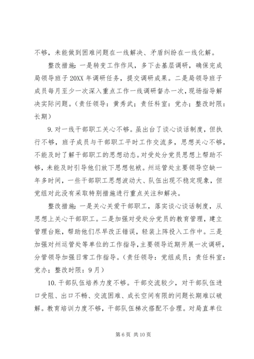 交通局“解放思想、转变作风”专题民主生活会查摆问题整改方案.docx