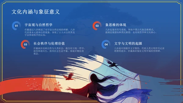 蓝色水墨风神话故事《伏羲画卦》PPT模板