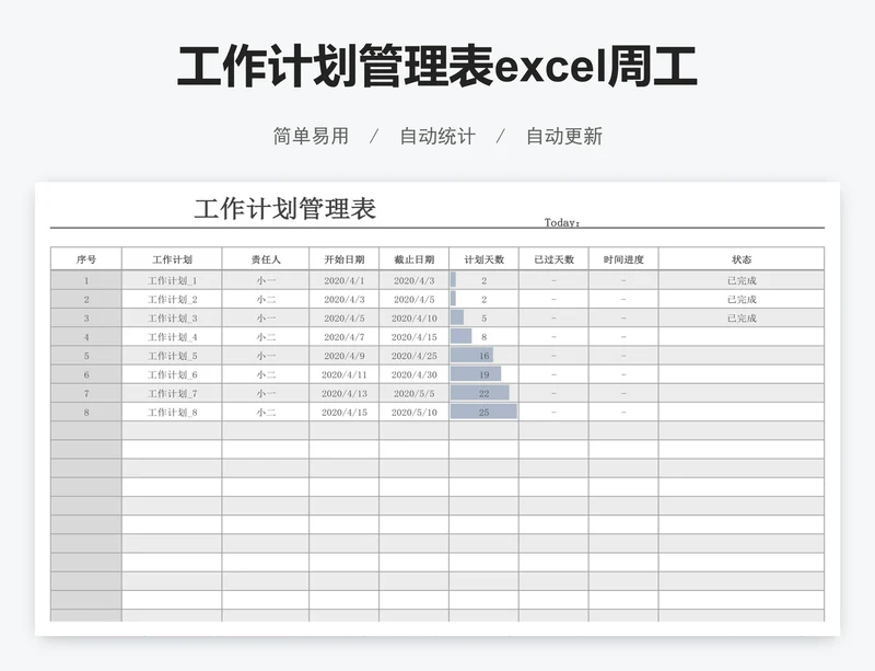 工作计划管理表excel周工作计划表格模板