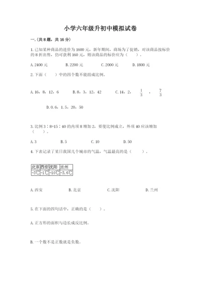 小学六年级升初中模拟试卷附答案（考试直接用）.docx