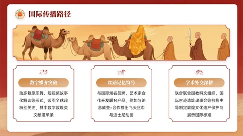 复古红黄色中国风关于敦煌博物馆文化介绍PPT模板