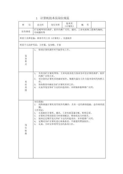 计算机重点技术员岗位基础规范介绍