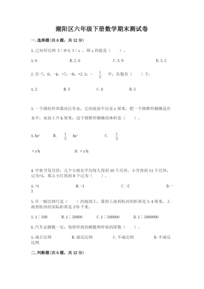 潮阳区六年级下册数学期末测试卷及一套完整答案.docx