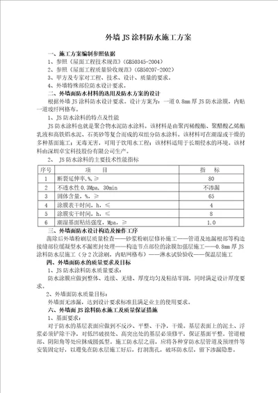 外墙JS涂料防水施工方案共3页