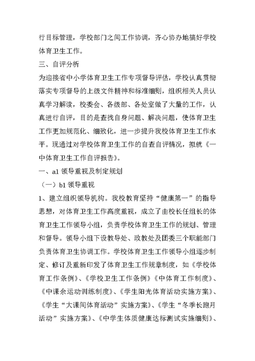 中学体育卫生工作自评报告(1)