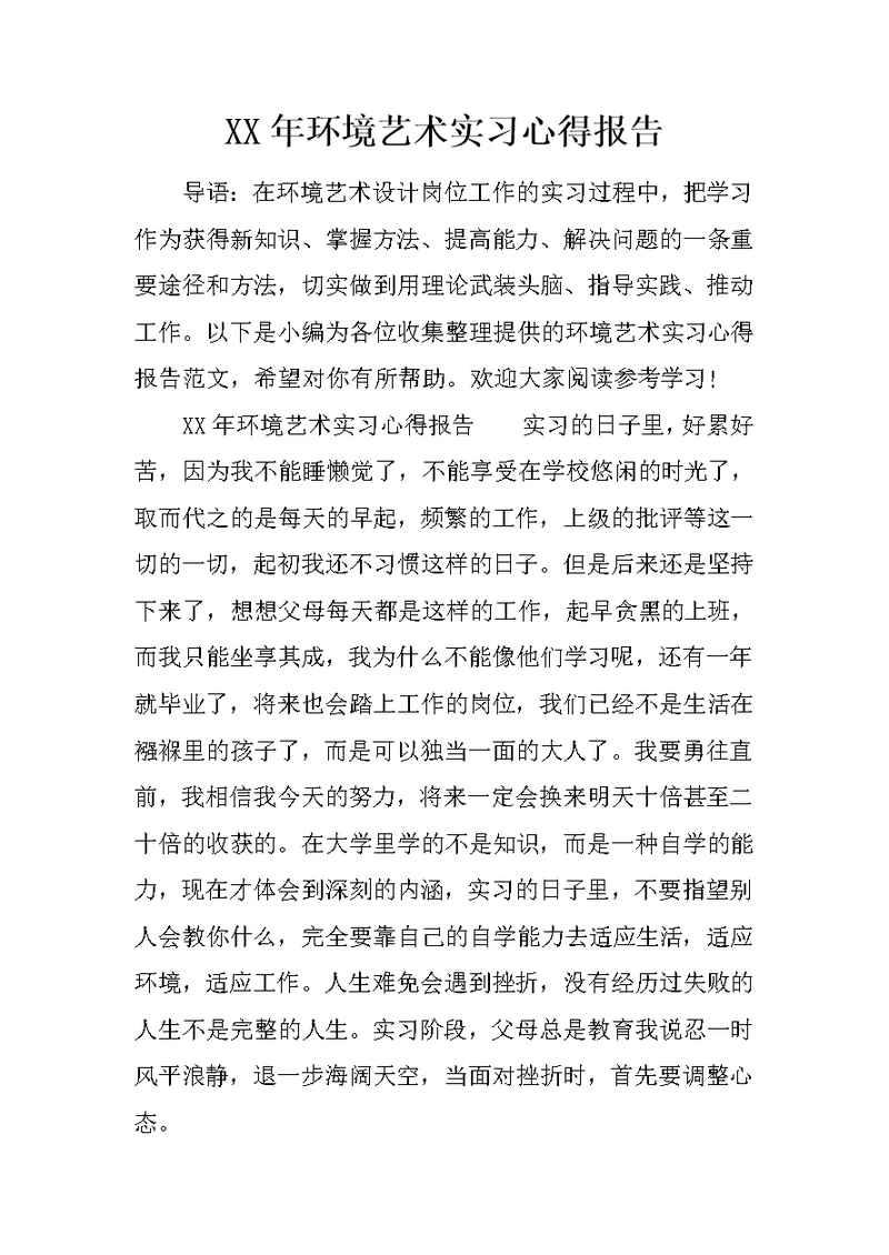 XX年环境艺术实习心得报告(共13页)